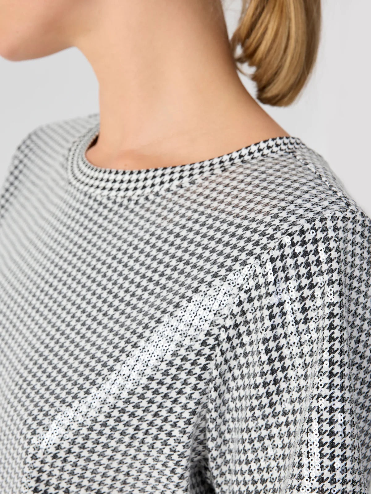 Sanctuary Perfect Sequin Tee - MICRO HOUNDSTOOTH Cashmere Blend Cotton Blend Poly Blend