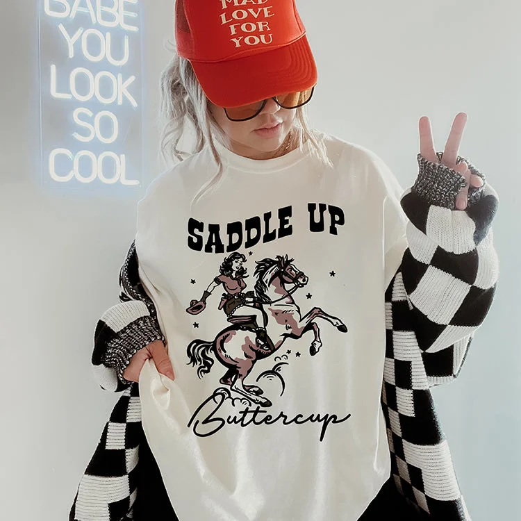 Saddle Up Buttercup Heavyweight Western Tee Print Jacquard Patchwork