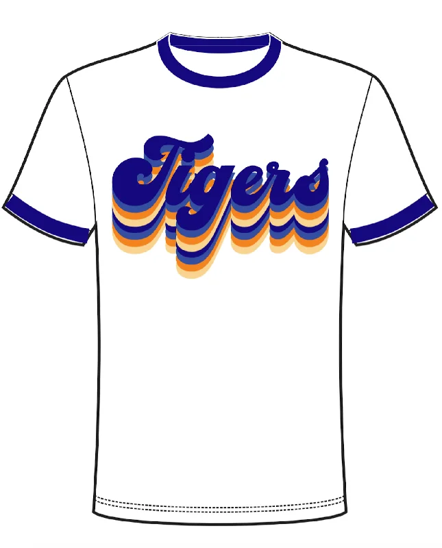 Sparkle City Retro Tigers Tee - WHITE Graphic T-Shirt Round Neck Polyester