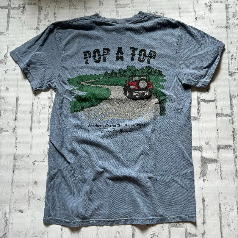 Southern Charm “Pop a Top” Short Sleeve T-shirt - Denim Welt Pockets Slit Pockets