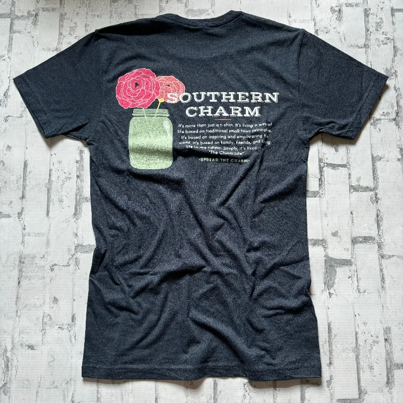 Southern Charm “Not Just A Tee” Short Sleeve T-shirt - Navy Satin Fabric Silk Fabric Chiffon Fabric