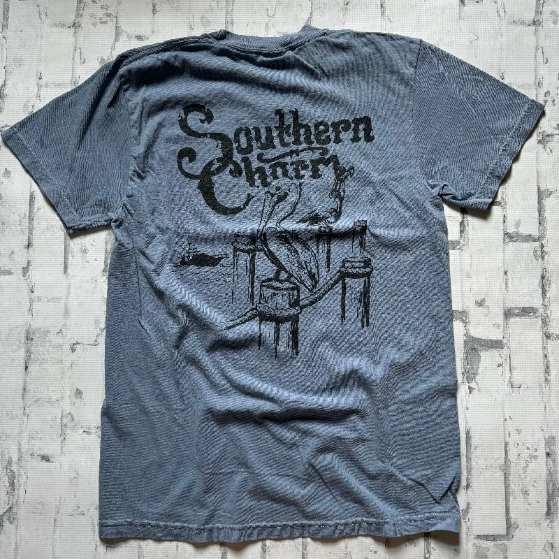 Southern Charm “Pelican Pier” Short Sleeve T-shirt - Denim Modern Contemporary Chic