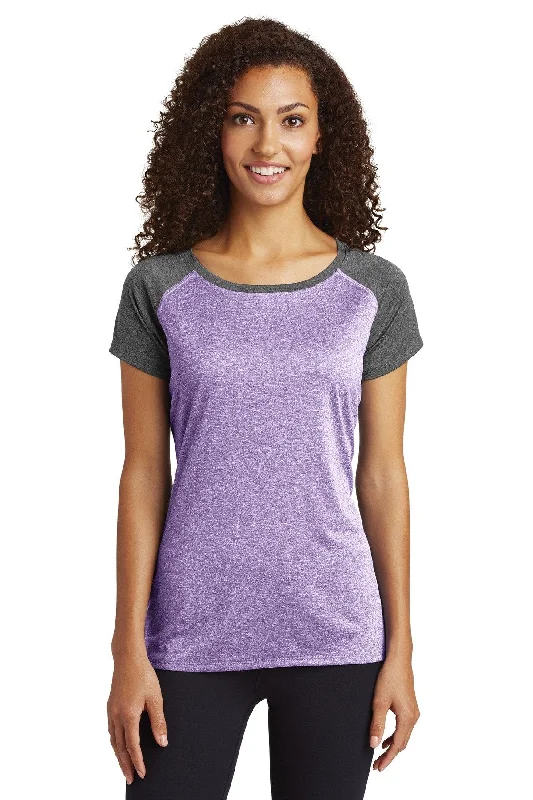 Sport-Tek Ladies Heather-On-Heather Contender Scoop Neck Tee LST362 Purple Heather/Graphite Heather Silk Blend Satin Velvet