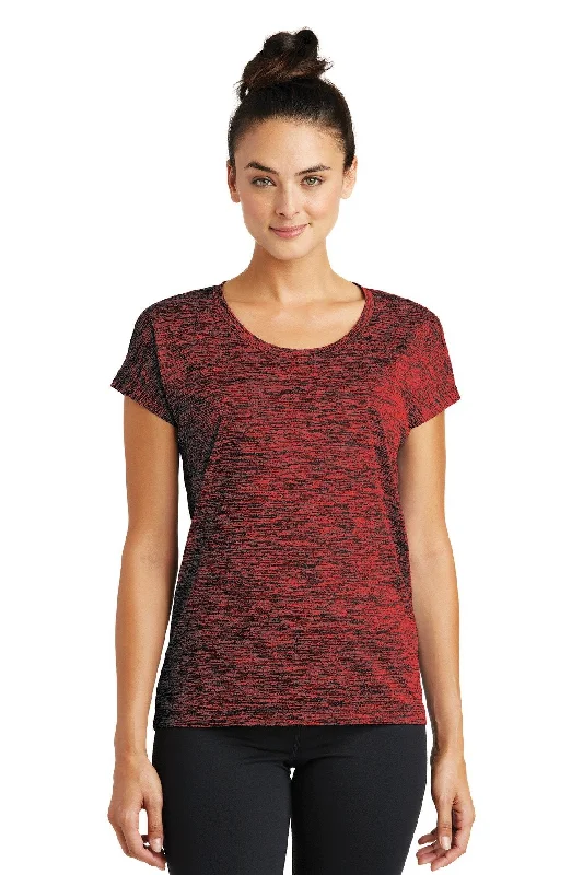 Sport-Tek Ladies PosiCharge Electric Heather Sporty Tee LST390 Deep Red- Black Electric Zippered Front Buttoned Front Snap Front