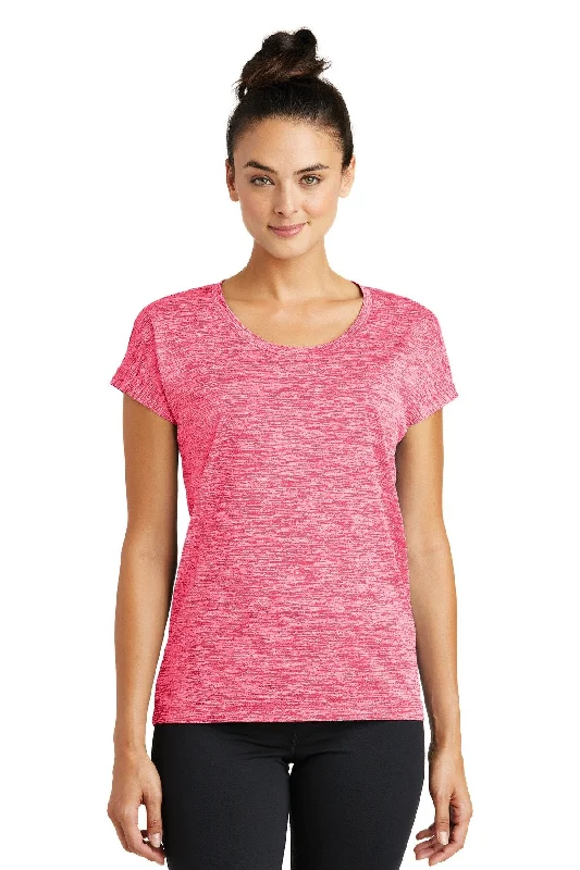 Sport-Tek Ladies PosiCharge Electric Heather Sporty Tee LST390 Power Pink Electric Ribbed Striped Patterned