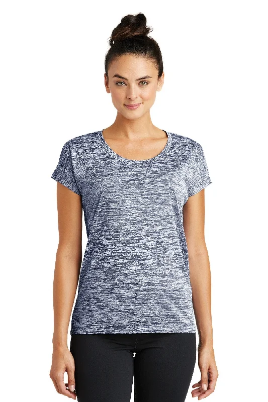 Sport-Tek Ladies PosiCharge Electric Heather Sporty Tee LST390 True Navy Electric Iron Safe Non-Iron Wrinkle Free