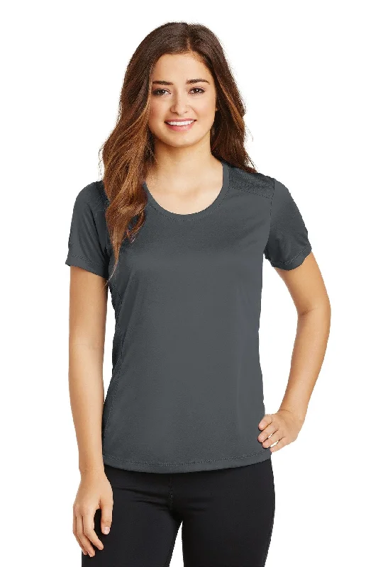 Sport-Tek Ladies PosiCharge Elevate Scoop Neck Tee LST380 Iron Grey V-Neck T-Shirt Long Sleeve Cotton