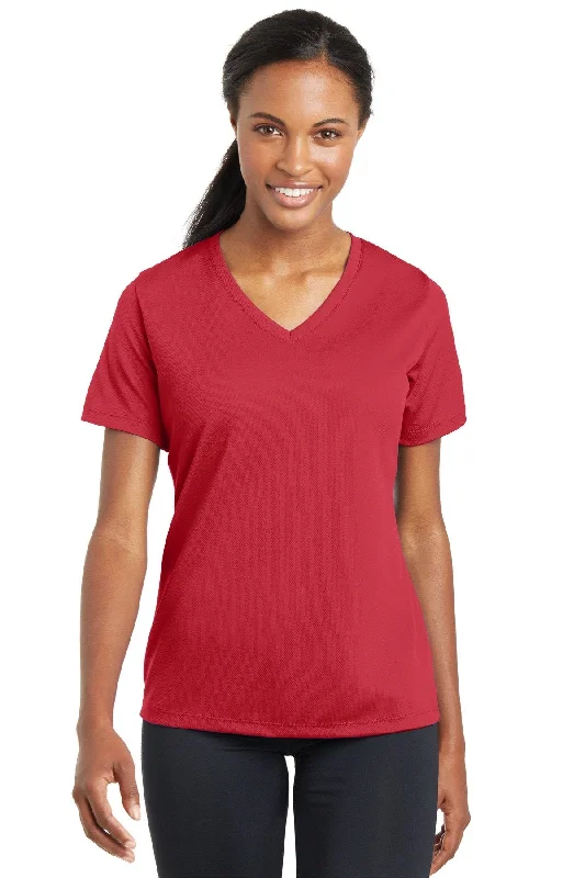 Sport-Tek Ladies PosiCharge RacerMesh V-Neck Tee LST340 True Red Elegant Classic Vintage