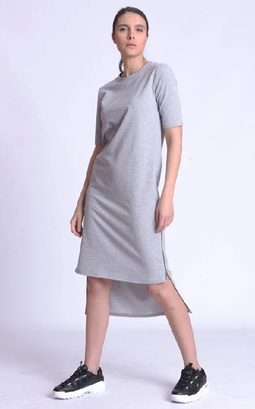 Asymmetric T-Shirt Gray Dress Beaded Sequined Faux Fur