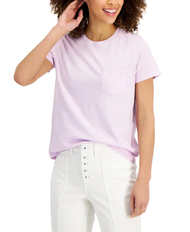 Style & Co Womens Cotton Pocket T-Shirt Denim Fabric Leather Fabric Suede Fabric