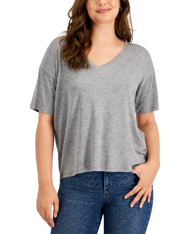 Style & Co Womens Drop Shoulder High Rise T-Shirt Sequined Glittery Shiny