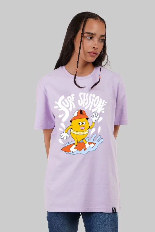 Surfboard Session Lilac Boyfriend Fit T-Shirt Women Oversized T-Shirt Spandex breathable