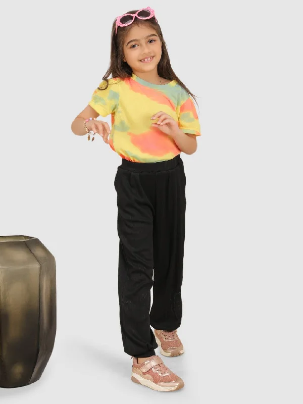 T-shirt with gather sleeve - Yellow Striped Floral Plaid