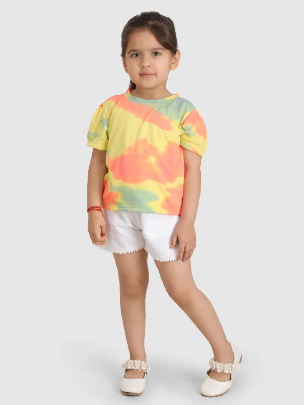 T-shirt with gather sleeve - Yellow Zippered Front Buttoned Front Snap Front