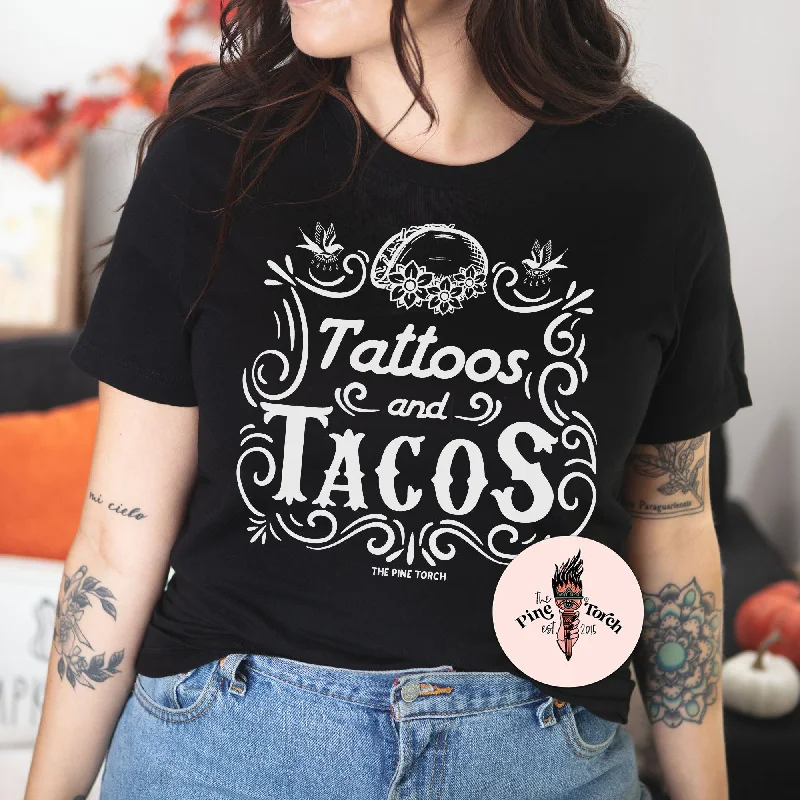 TATTOOS AND TACOS //  UNISEX TEE Anti-Pilling Machine Wash Handmade