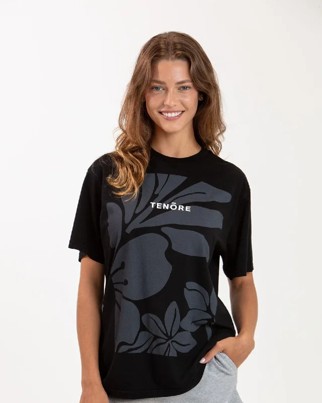 Tenore Aloha Boyfriend Tee - BLACK Graphic Embroidered Appliqued