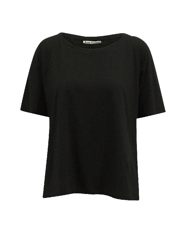 Relaxed Fit Black Cotton T-Shirt with Raglan Sleeves by Acne Studios Satin Fabric Silk Fabric Chiffon Fabric