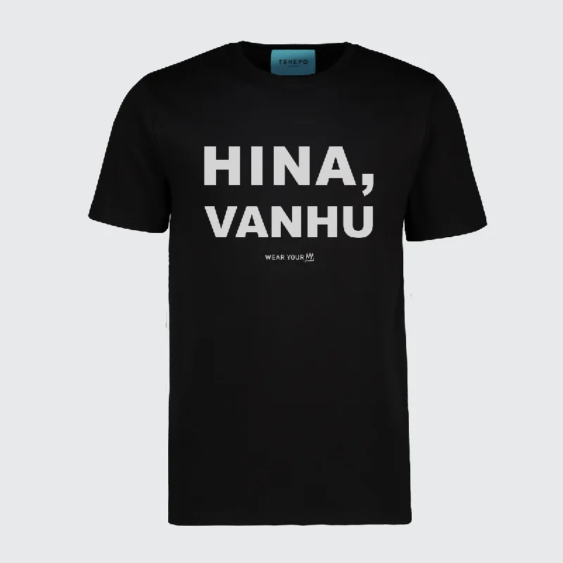 TSHEPO, HINA, VANHU T-SHIRT, BLACK Hooded Caped Shawl Collar