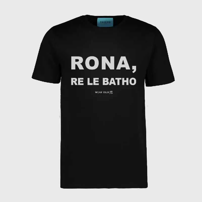 TSHEPO, RONA, RE LE BATHO T-SHIRT, BLACK Wool Fabric Cashmere Fabric Tweed Fabric