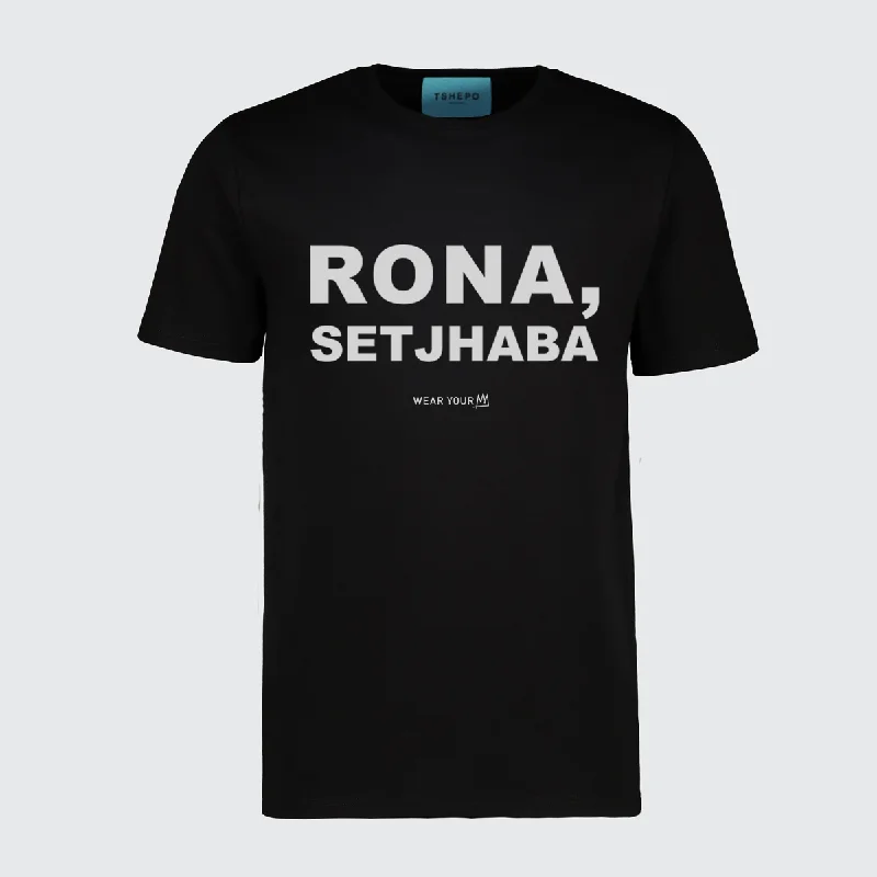 TSHEPO, RONA,  SETJHABA T-SHIRT, BLACK Jersey Fabric Tulle Fabric Batik Fabric
