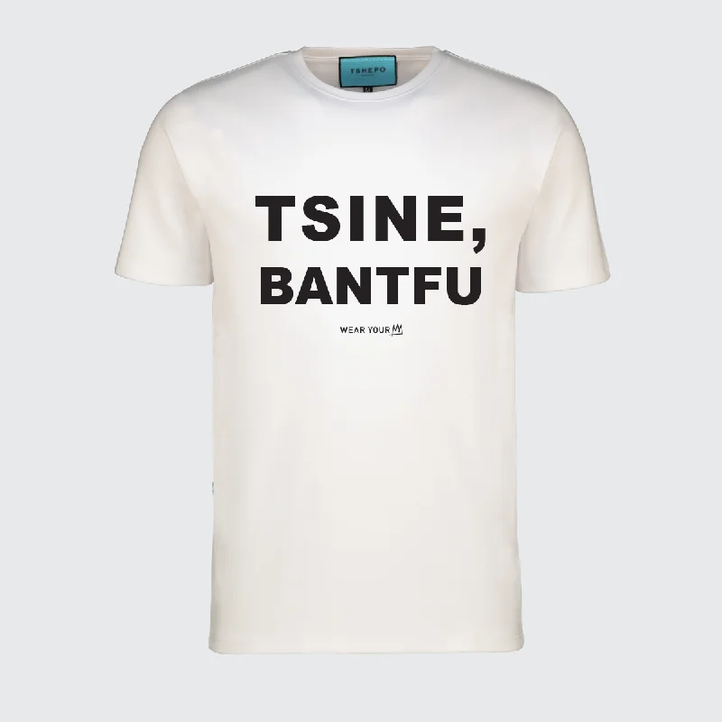 TSHEPO, TSINE, BANTFU T-SHIRT, WHITE Houndstooth Herringbone Solid