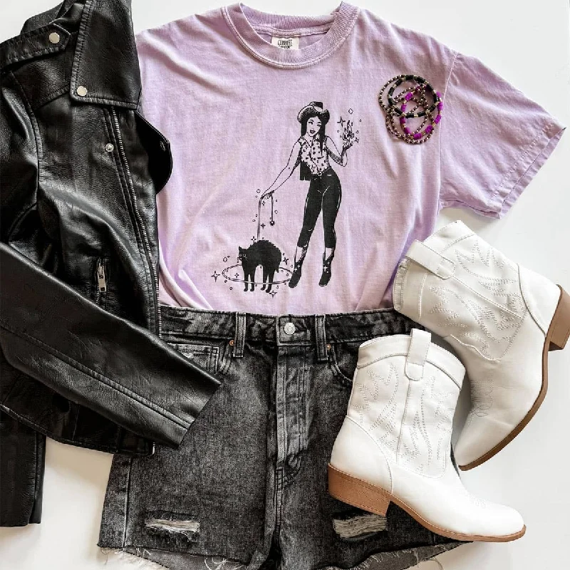 Witchy Cowgirl Halloween Tee Thin T-Shirt Open Front Quick Dry