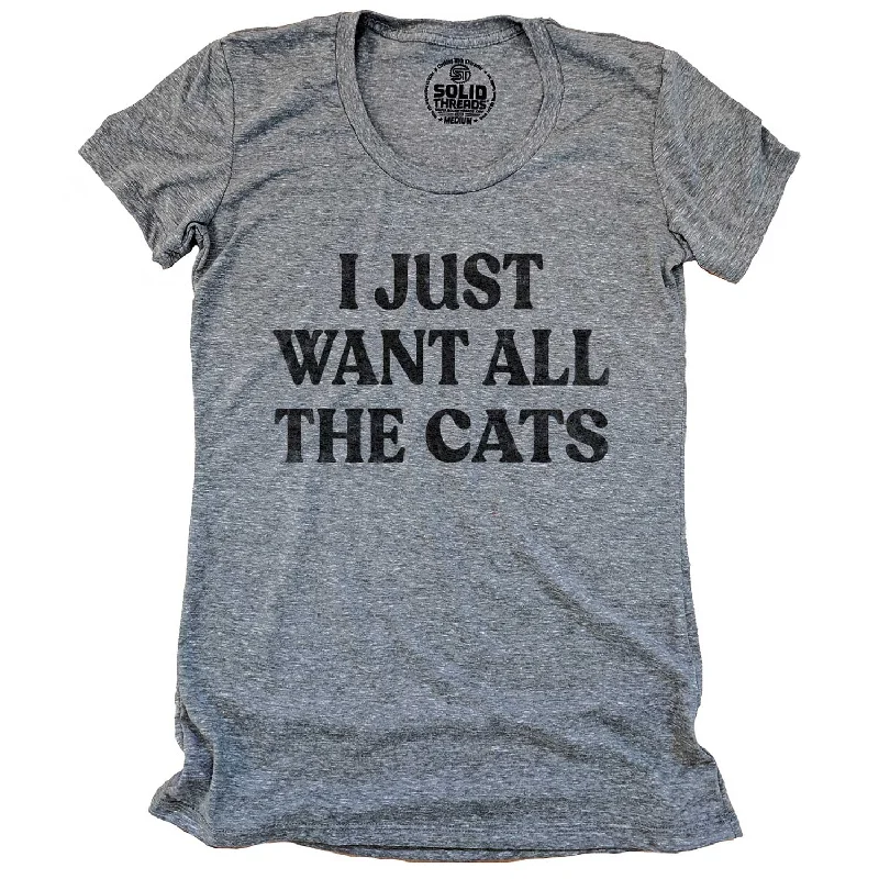 Women's I Just Want All The Cats T-shirt Houndstooth Herringbone Solid