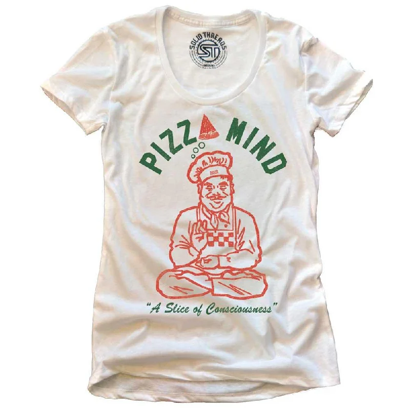 Women's Pizza Mind T-shirt Embroidered Appliqued Beaded