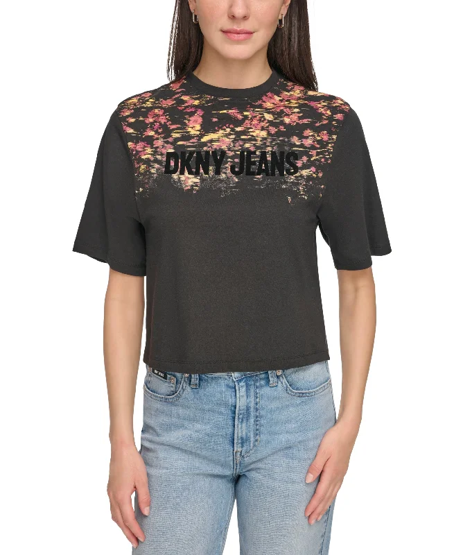 Women's Short-Sleeve Printed Logo T-Shirt Polka Dot Checkered Tartan