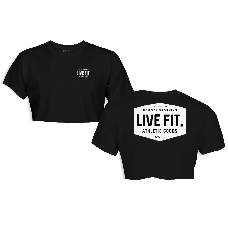 Work Badge Crop Tee - Black/White Cotton Fabric Linen Fabric Terry Fabric