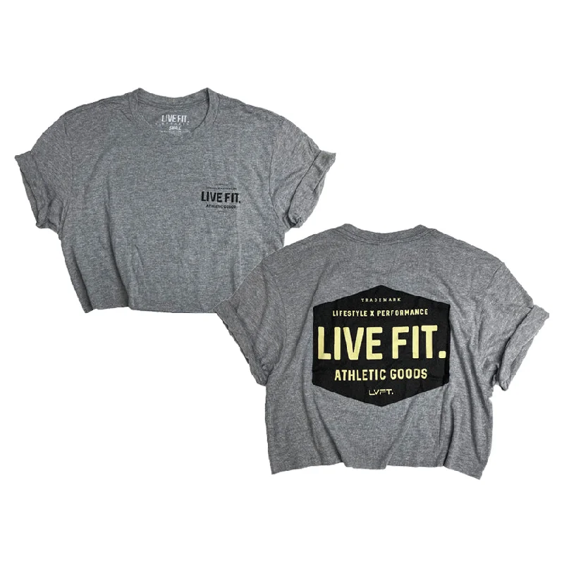 Work Badge Crop Tee - Heather Grey Mesh Fabric Canvas Fabric Denim Fabric