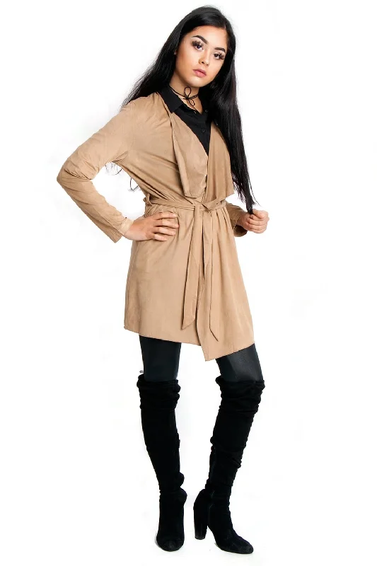 Waterfall Faux Suede Belt Jacket Print Jacket Jacquard Jacket Embroidered Jacket