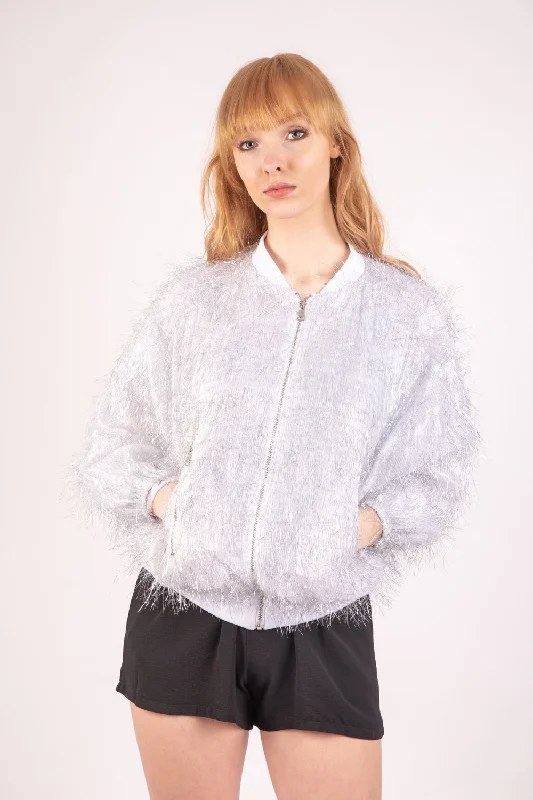 Sparkly Fringe Bomber jacket Collared Jacket Crew Neck Jacket Turtle Neck Jacket