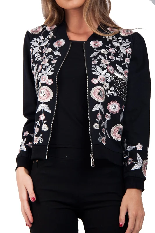 Pastel Floral Embroidered Bomber Jacket Rayon Fabric Velvet Fabric Corduroy Fabric