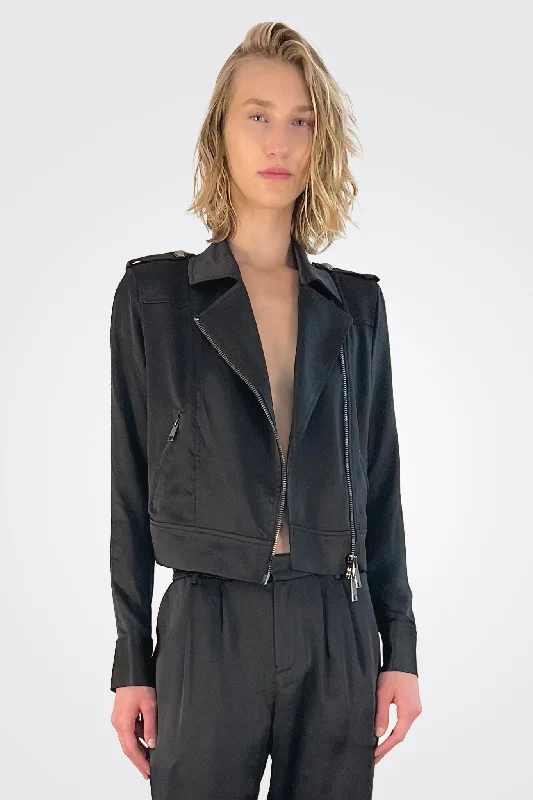Alice Satin Jacket - Black Herringbone Jacket Checkered Jacket Solid Jacket