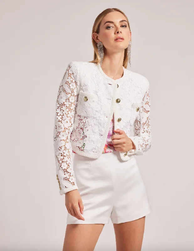 Amber Lace Jacket - White Appliqued Jacket Beaded Jacket Sequined Jacket