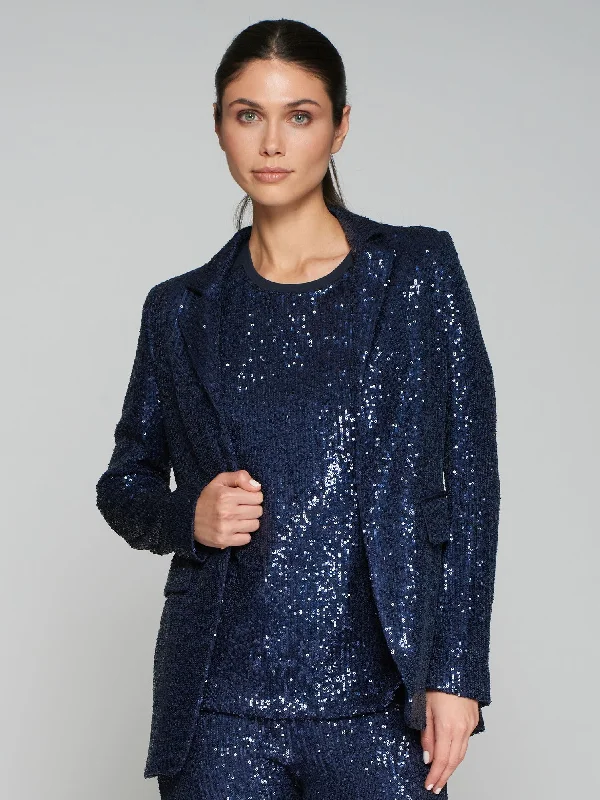 Andrea Sequin Jacket - Navy Ribbed Jacket Pleated Jacket Ruffled Jacket