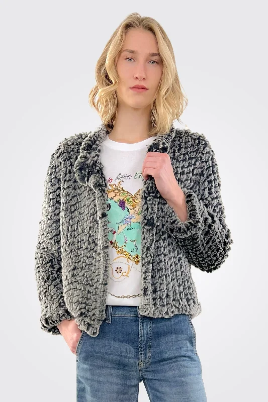 Aria Faux Fur Jacket - Pebble Hoodie Zip-Up Jacket Button-Up Jacket