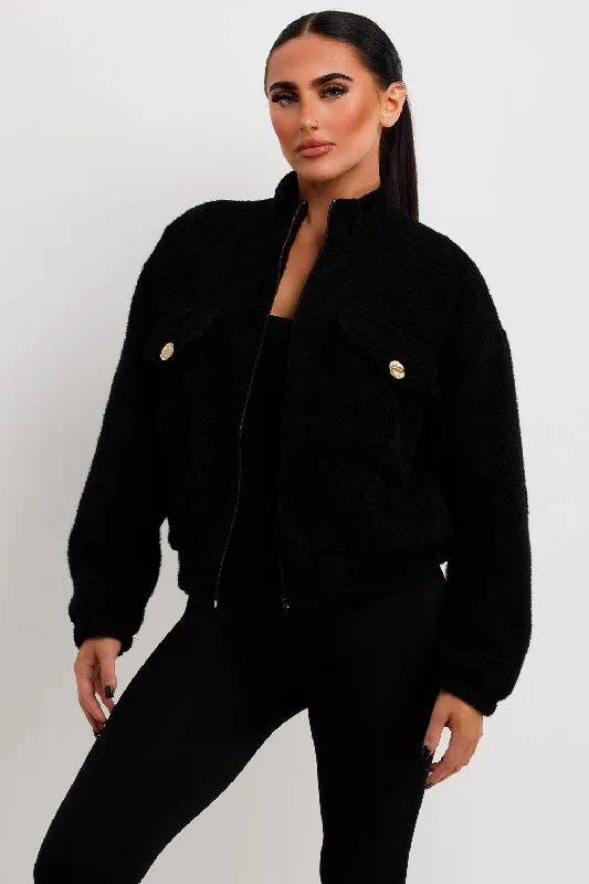 Aviator Bomber Jacket Jacket Textured Black Bomber Jacket Anorak Windbreaker