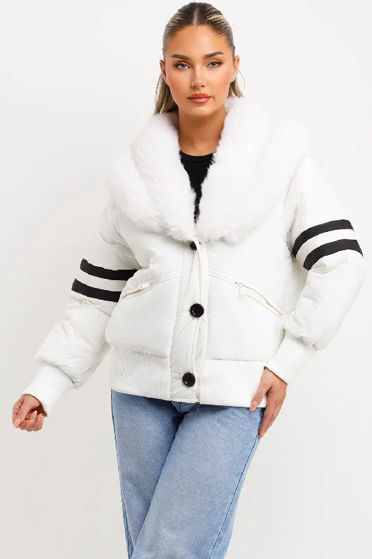 Aviator Bomber Jacket With Faux Fur And Stripe Detail White Corduroy Jacket Velvet Jacket Brocade Jacket