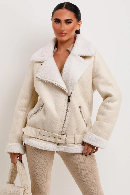 Aviator Jacket With Shearling Detail Beige Chenille Jacket Brocade Jacket Lace Jacket