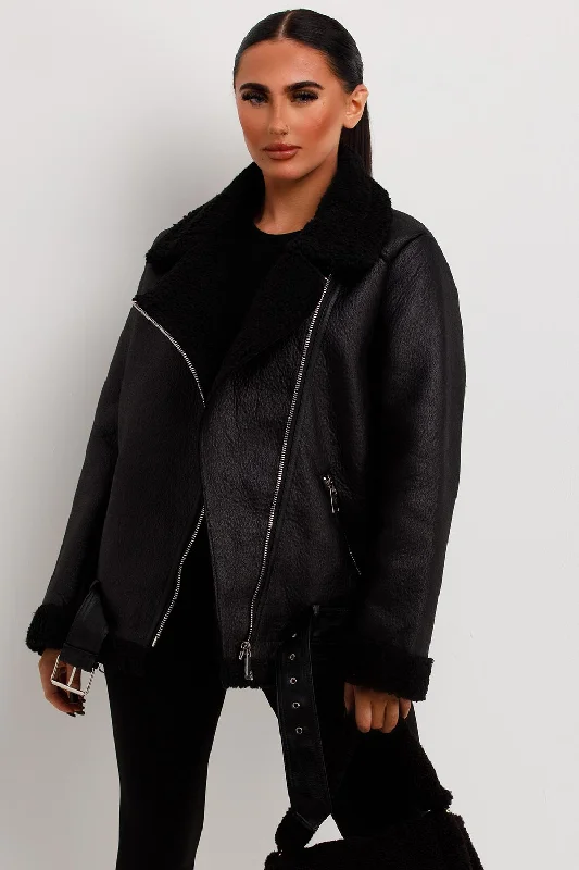 Aviator Jacket With Shearling Detail Black Herringbone Jacket Houndstooth Jacket Plaid Jacket