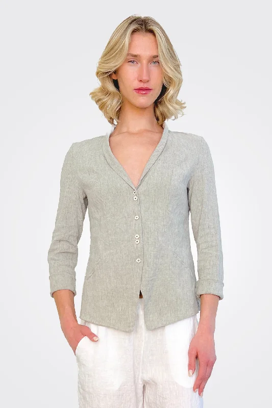 Blazer Jacket - Grey Boat Neck Shawl Collar Notched Collar