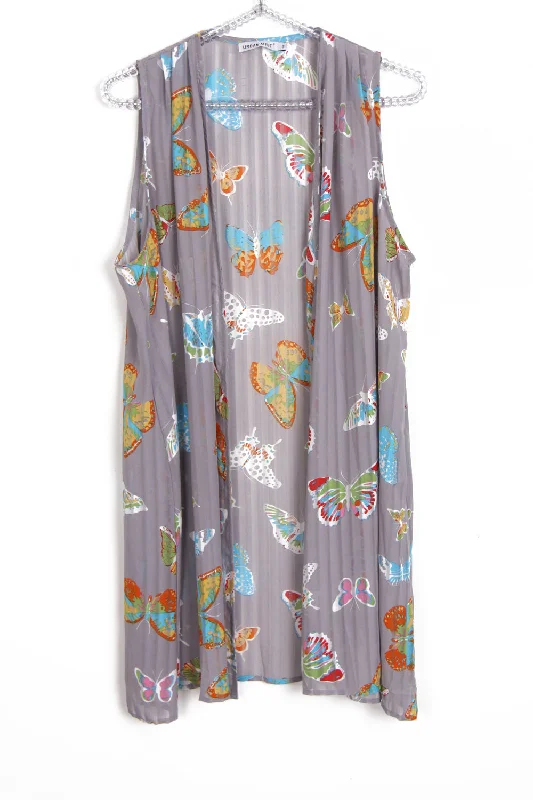 Butterfly Print Sleeveless Jacket in Pale Grey Mesh Jacket Canvas Jacket Denim Jacket
