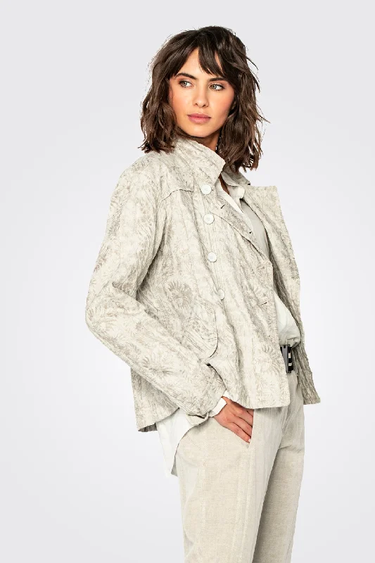 Button Pattern Jacket - Stone Notch Collar Peter Pan Collar Cowl Neck
