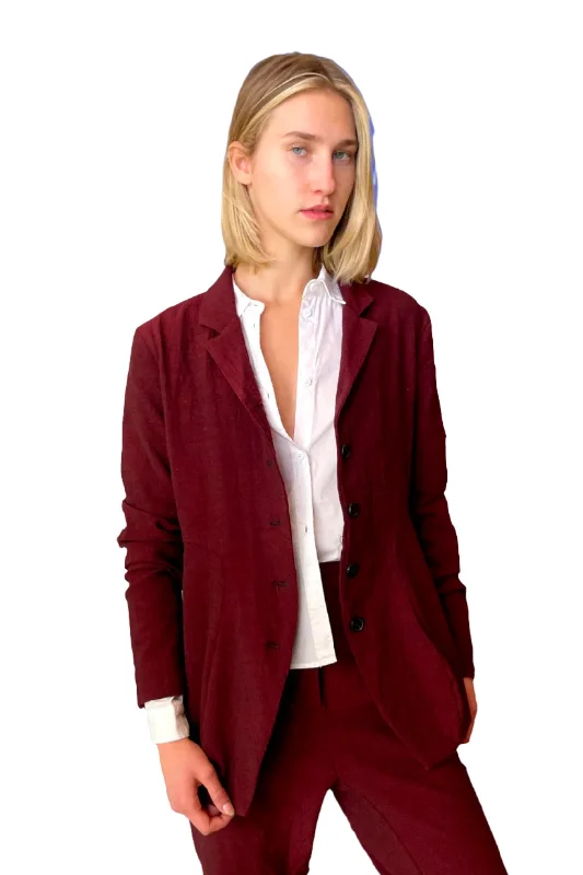 Button Wool Jacket - Wine Mesh Jacket Canvas Jacket Denim Jacket