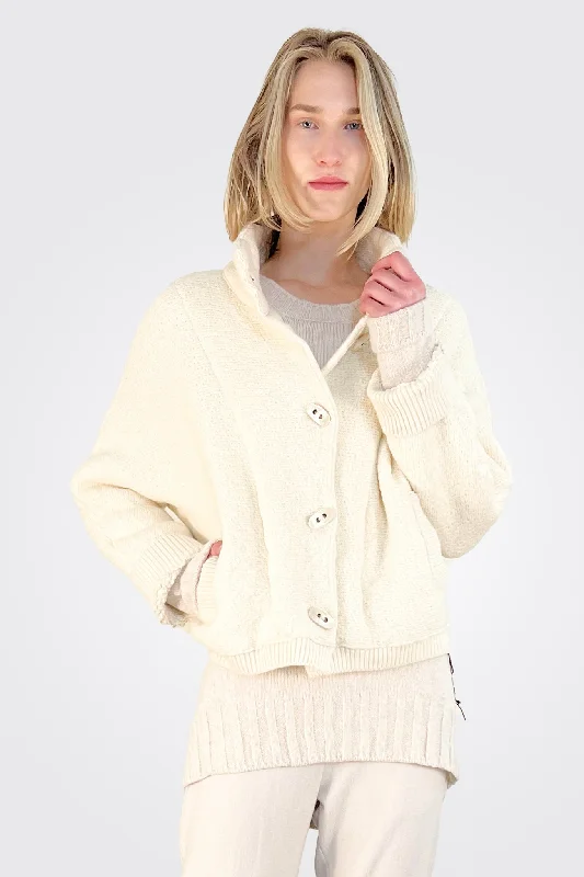Cardigan Jacket - Milk Stand-Up Collar Roll-Neck Collar Turtle Neck