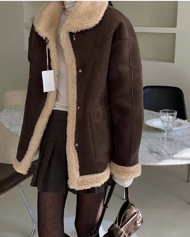 Cinnamon Shearling Jacket Ribbed Jacket Pleated Jacket Ruffled Jacket