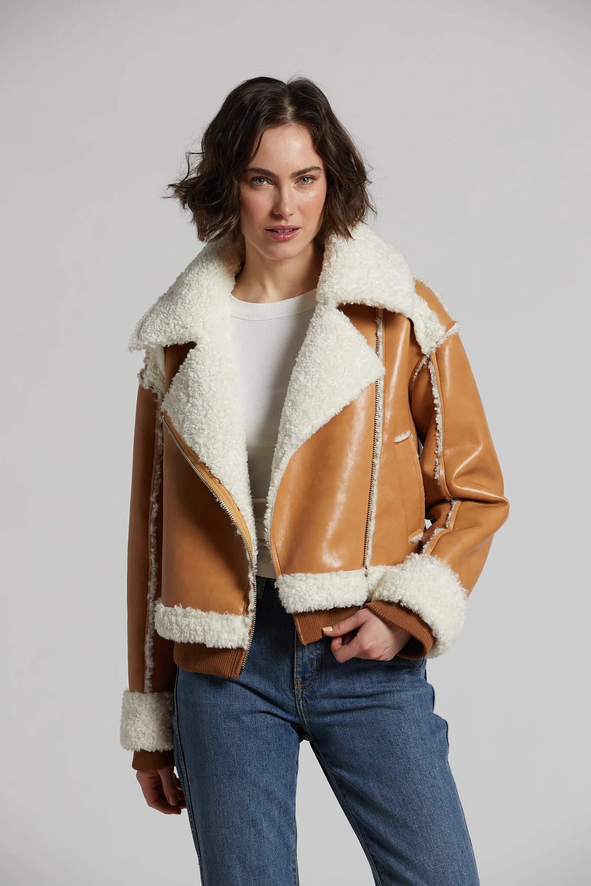 Clayton Faux Shearling Moto Jacket - Camel Denim Jacket Leather Jacket Suede Jacket
