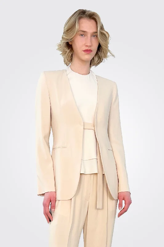Collarless Jacket - Tan Jersey Jacket Tulle Jacket Batik Jacket